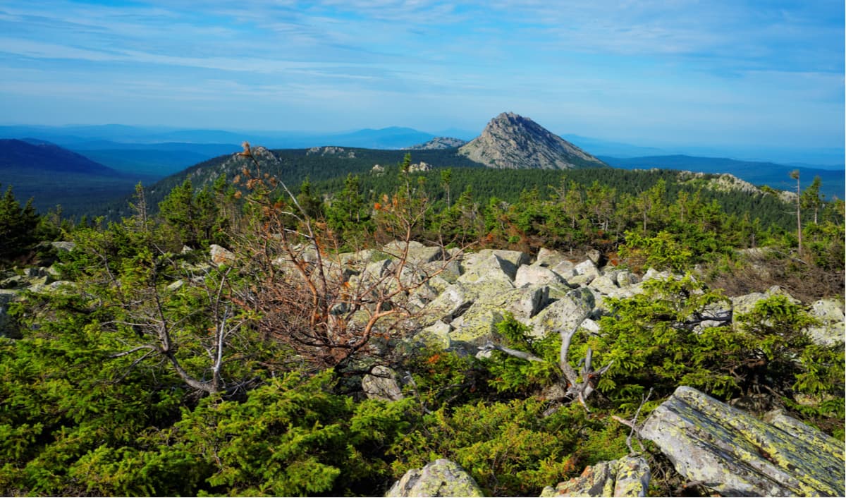 Таганай. Каменные гряды и утренний лес